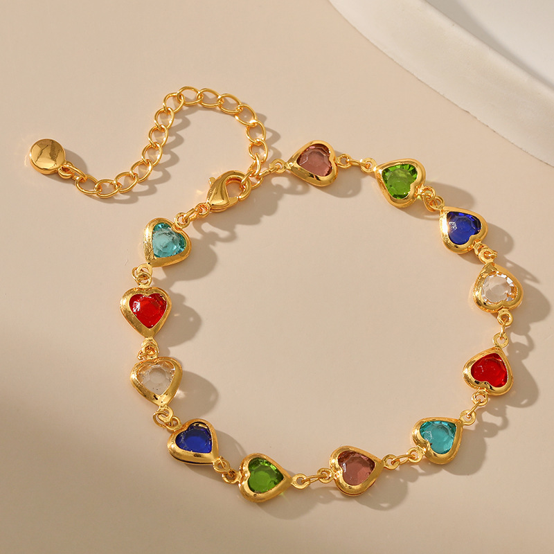 Geometric Copper Bracelet For Women With Metal Design And Artificial Gemstones Inlay, 1 Piece