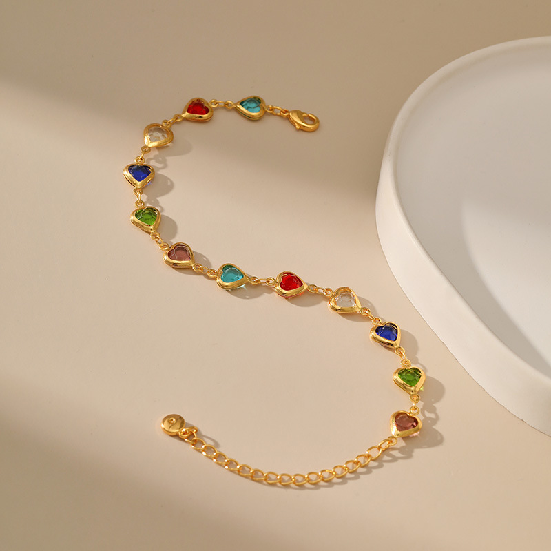 Geometric Copper Bracelet For Women With Metal Design And Artificial Gemstones Inlay, 1 Piece 5