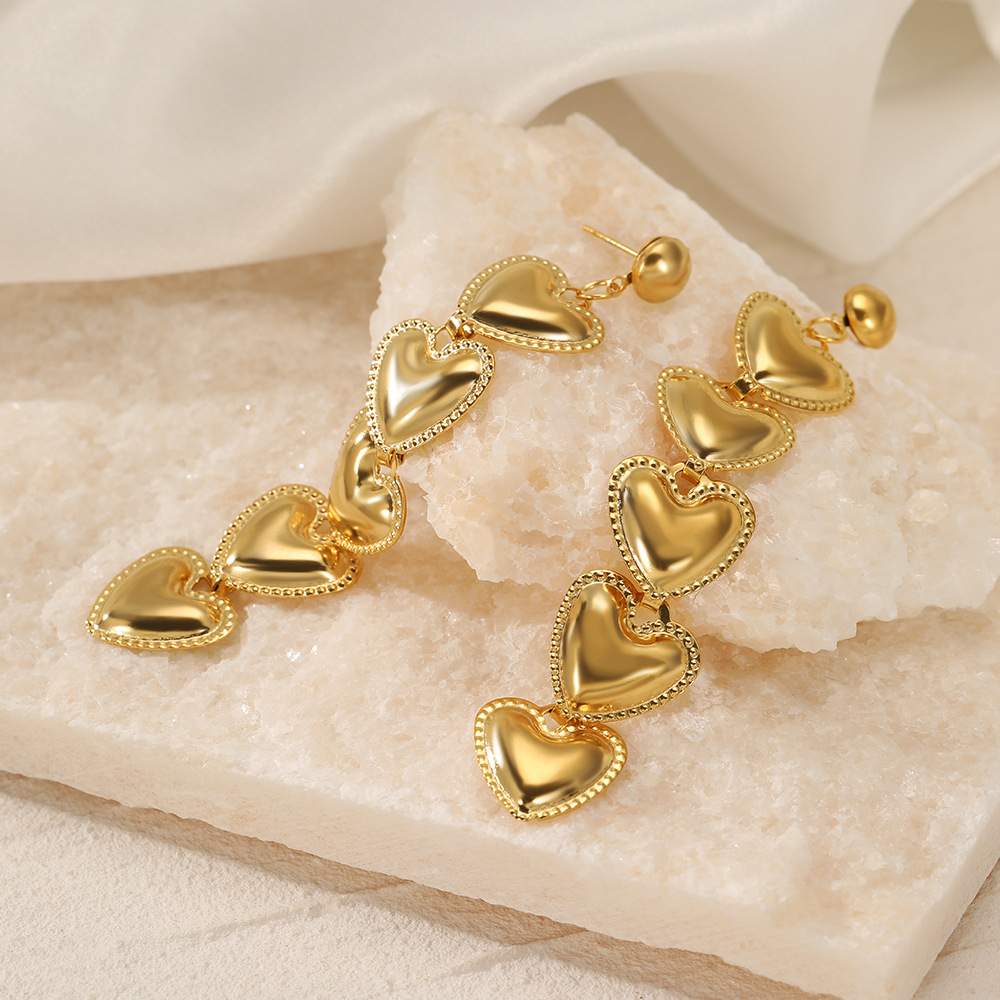 Heart Shape Drop Earrings For Women, Waterproof Non Tarnish With Electroplated Design, 304 Stainless Steel PVD Coated