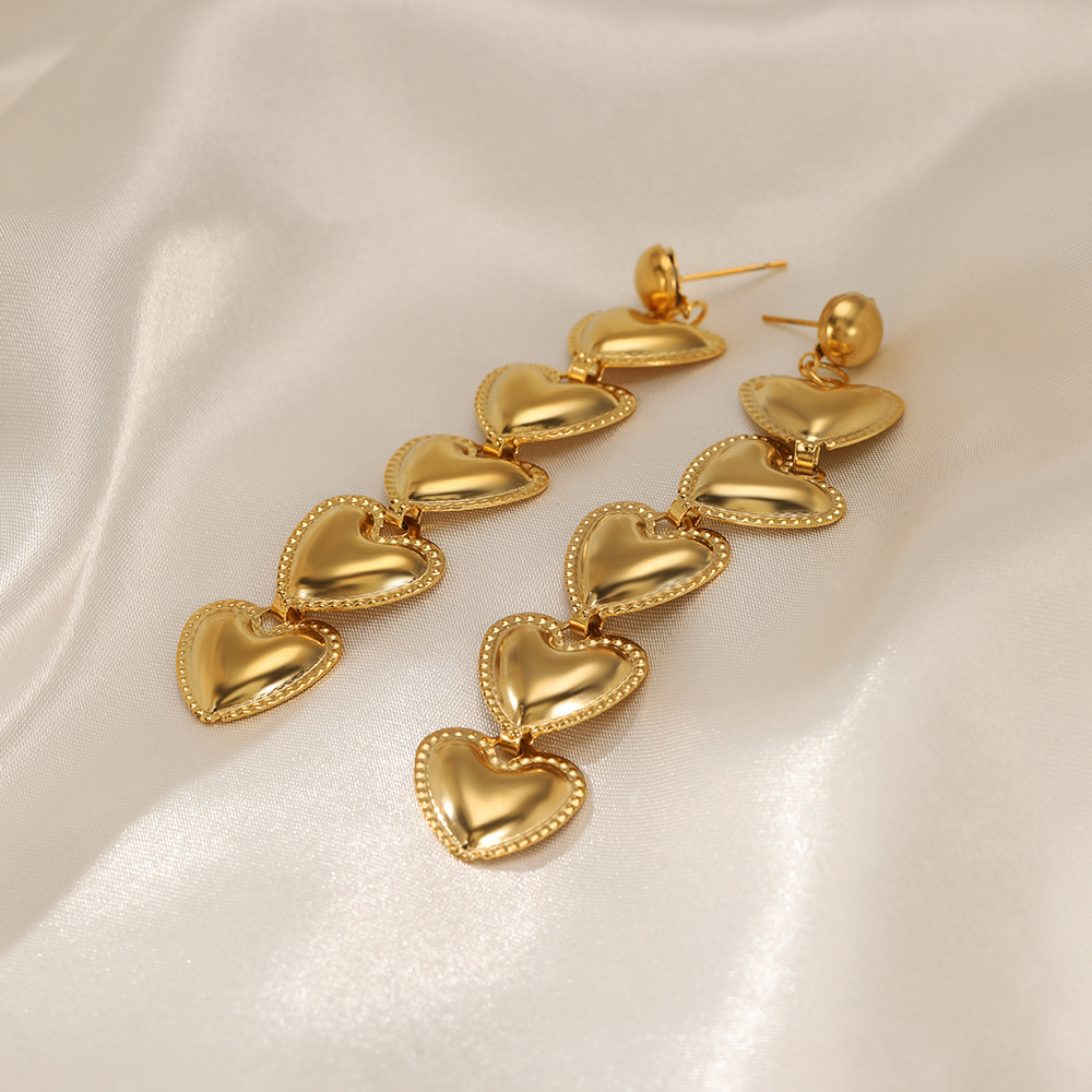 Heart Shape Drop Earrings For Women, Waterproof Non Tarnish With Electroplated Design, 304 Stainless Steel PVD Coated 2
