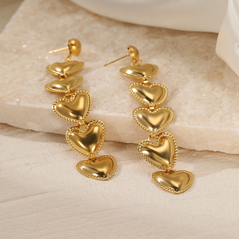 Heart Shape Drop Earrings For Women, Waterproof Non Tarnish With Electroplated Design, 304 Stainless Steel PVD Coated 3