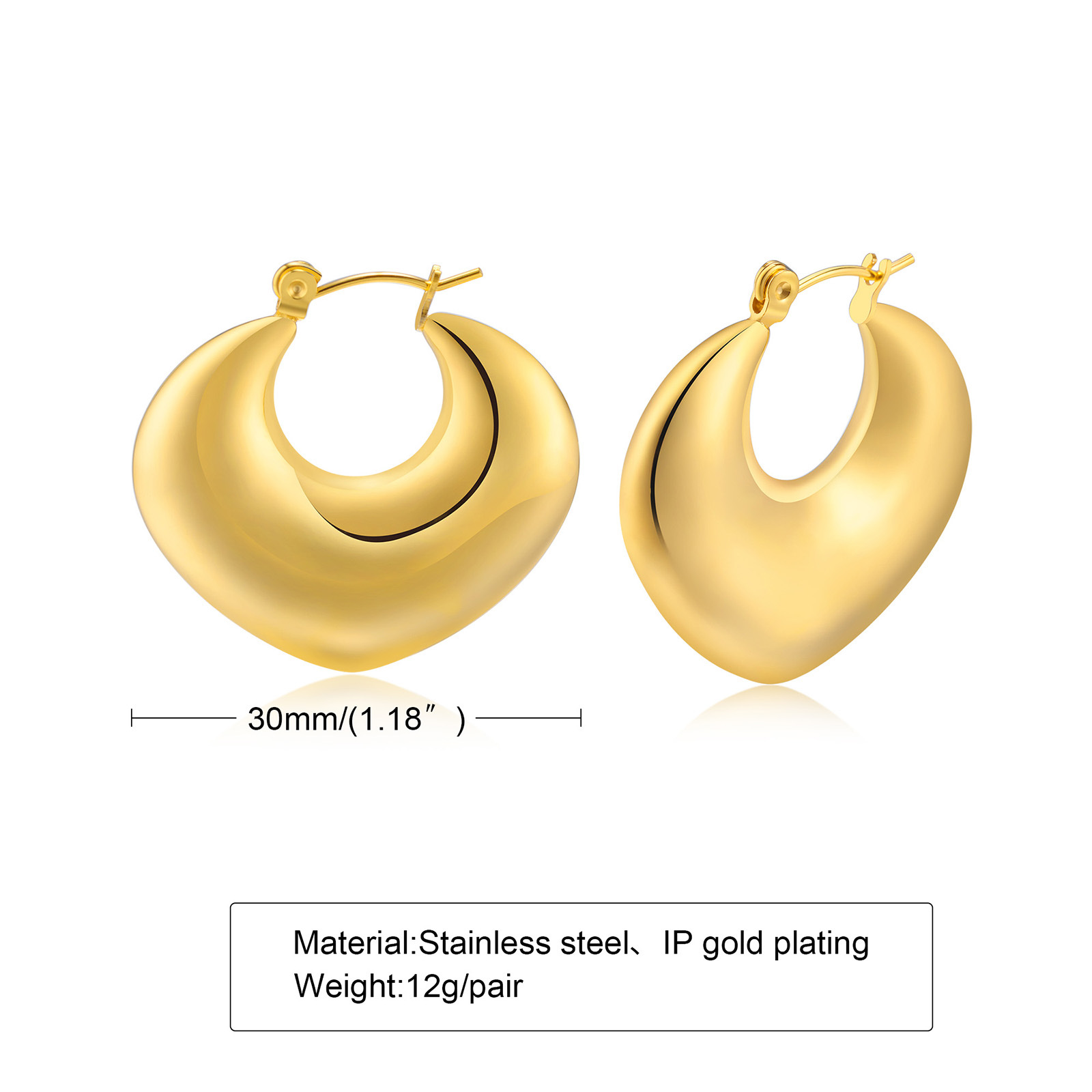 Heart Shape Fashion Earrings For Women In 201 Stainless Steel With 18K Real Gold Plated Coating 0.03µm Thickness 3