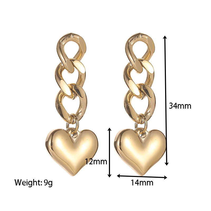 Heart Shape Drop Earrings For Women, Waterproof Non Tarnish 304 Stainless Steel With 18K Gold PVD Coated Plating