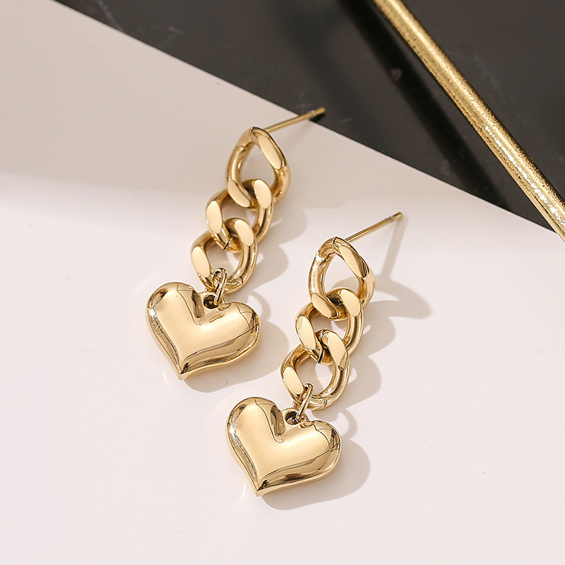 Heart Shape Drop Earrings For Women, Waterproof Non Tarnish 304 Stainless Steel With 18K Gold PVD Coated Plating 2