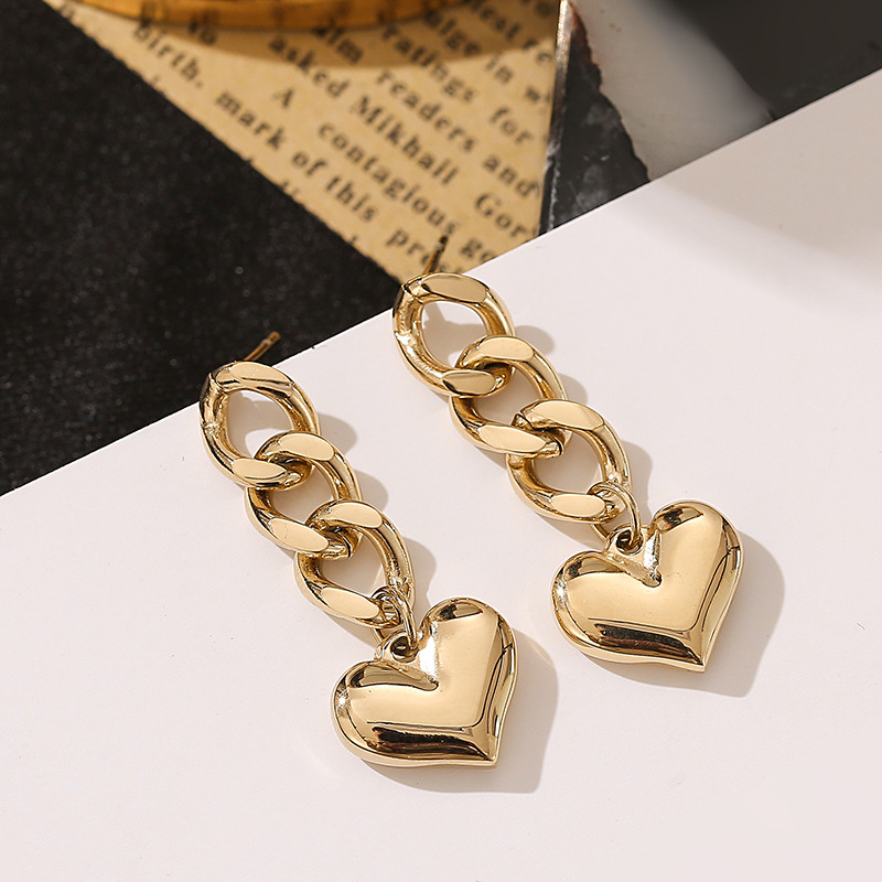 Heart Shape Drop Earrings For Women, Waterproof Non Tarnish 304 Stainless Steel With 18K Gold PVD Coated Plating 3