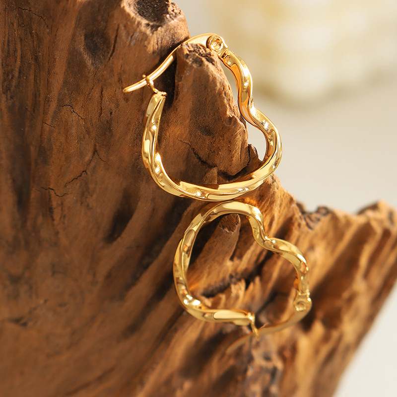 Heart Shape Earrings For Women, Waterproof Non Tarnish 304 Stainless Steel Studs With Real Gold Plated PVD Coating 0.03µm-0.05µm 2