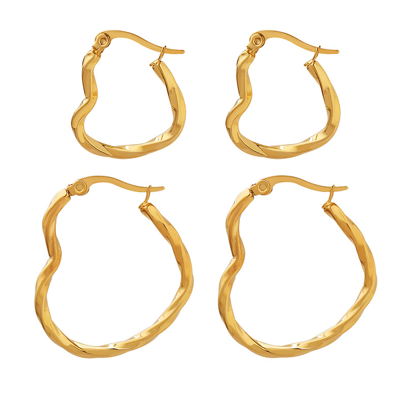 Heart Shape Earrings For Women, Waterproof Non Tarnish 304 Stainless Steel Studs With Real Gold Plated PVD Coating 0.03µm-0.05µm 3