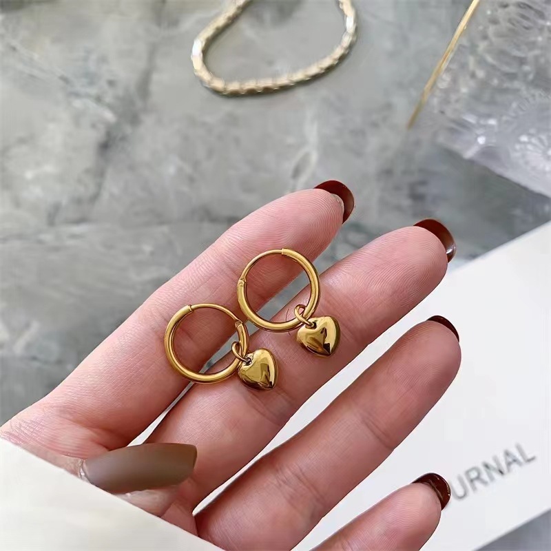 Heart Shape Drop Earrings For Women, Waterproof 304 Stainless Steel With Real Gold Plated PVD Coating 0.03-0.05µm 2