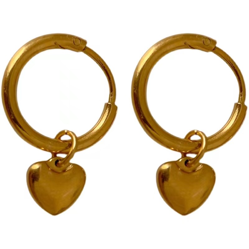 Heart Shape Drop Earrings For Women, Waterproof 304 Stainless Steel With Real Gold Plated PVD Coating 0.03-0.05µm 3