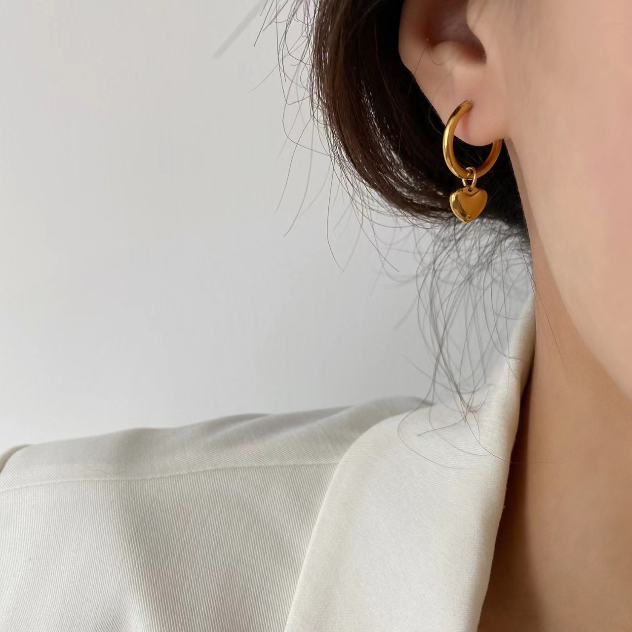 Heart Shape Drop Earrings For Women, Waterproof 304 Stainless Steel With Real Gold Plated PVD Coating 0.03-0.05µm 5