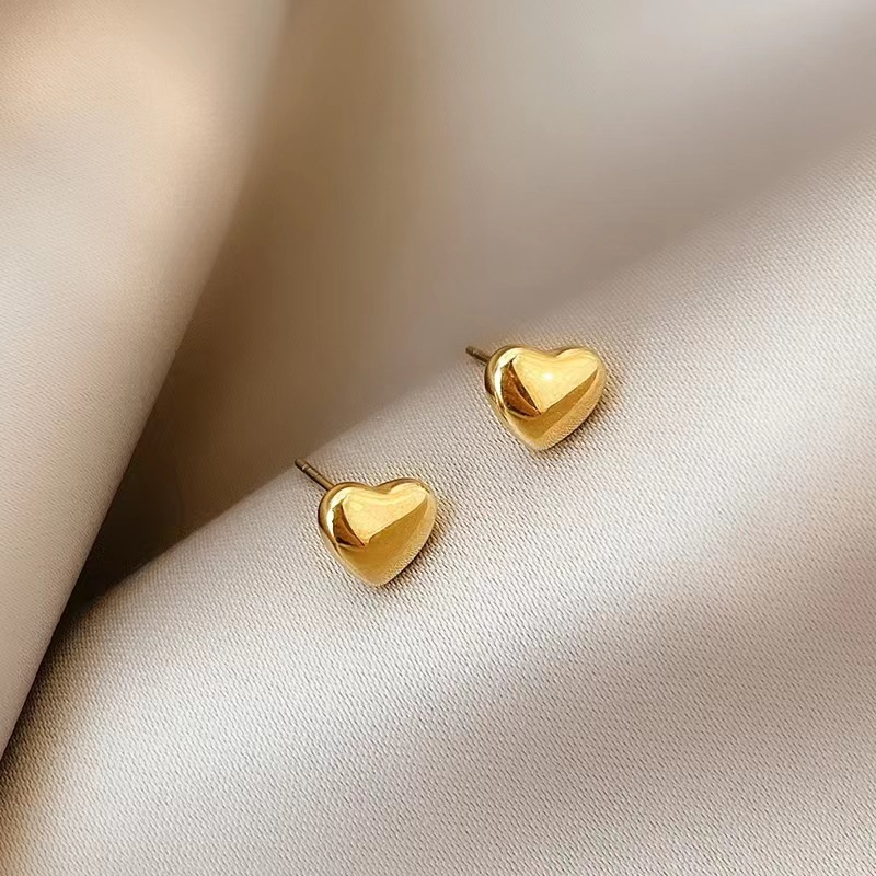 Heart Shape Titanium Steel Stud Earrings For Women Featuring Electroplated Design In Cute Style