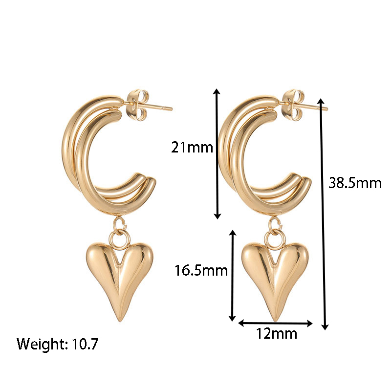 Heart Shape Earrings For Women Featuring Electroplated Design With 304 Stainless Steel Ear Pins And Gold PVD Vacuum Plating