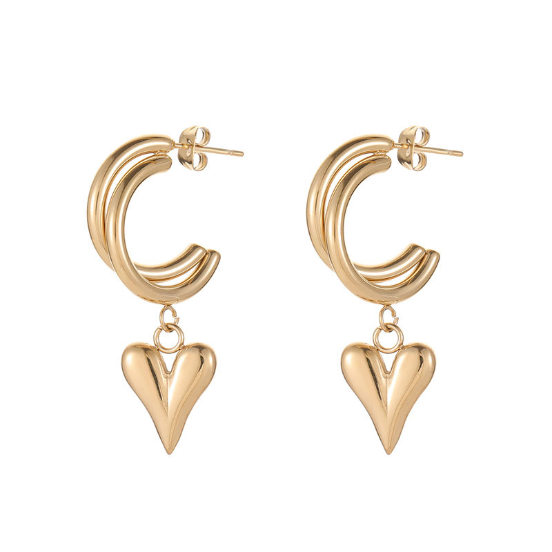 Heart Shape Earrings For Women Featuring Electroplated Design With 304 Stainless Steel Ear Pins And Gold PVD Vacuum Plating 3