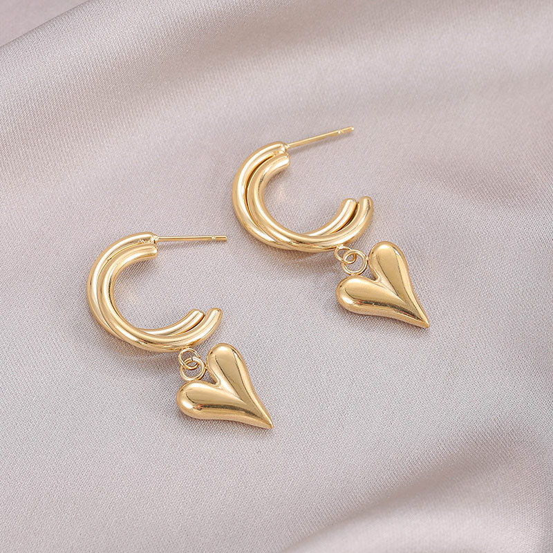 Heart Shape Earrings For Women Featuring Electroplated Design With 304 Stainless Steel Ear Pins And Gold PVD Vacuum Plating 4