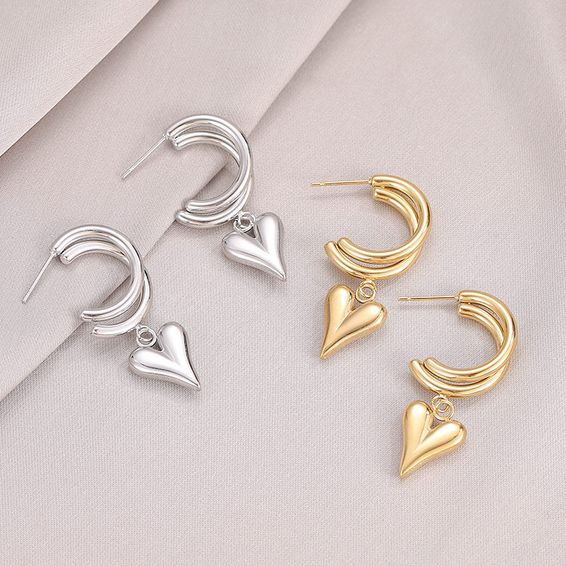 Heart Shape Earrings For Women Featuring Electroplated Design With 304 Stainless Steel Ear Pins And Gold PVD Vacuum Plating 6