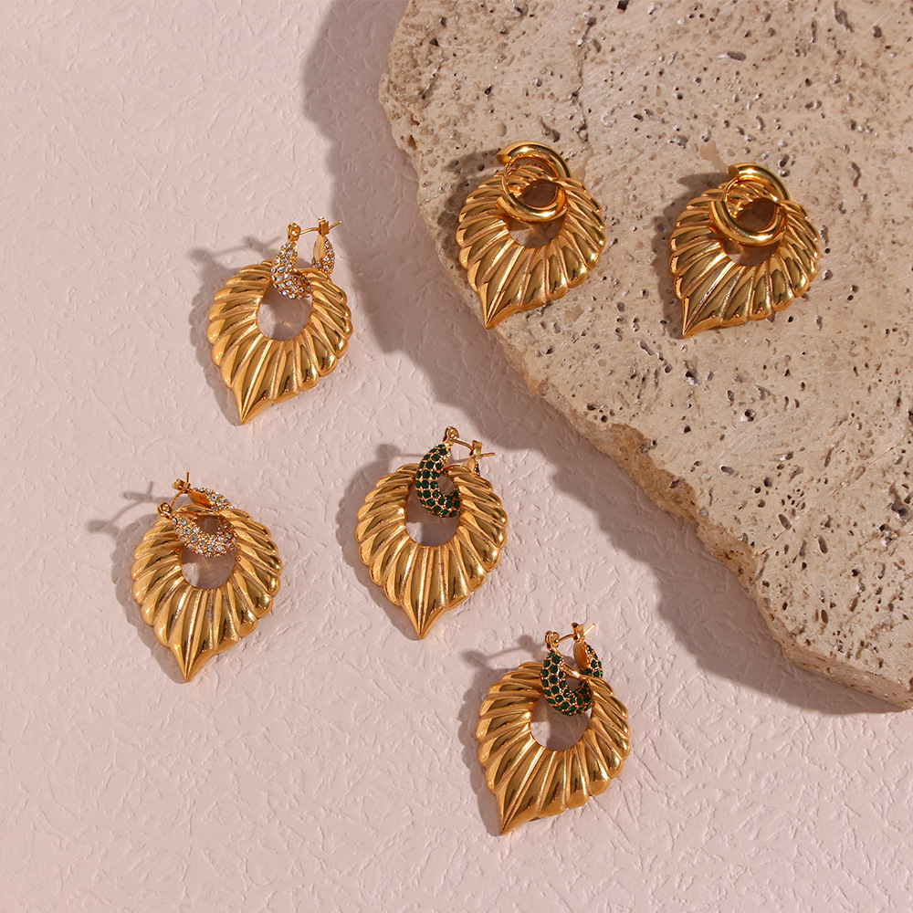 Geometric Earrings For Women With 18K Gold Plated PVD Vacuum Plating On 304 Stainless Steel Featuring Decorative Ornaments