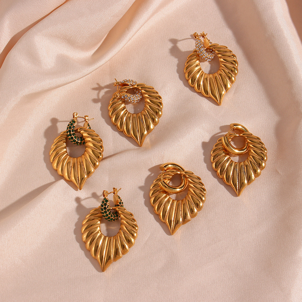 Geometric Earrings For Women With 18K Gold Plated PVD Vacuum Plating On 304 Stainless Steel Featuring Decorative Ornaments 4
