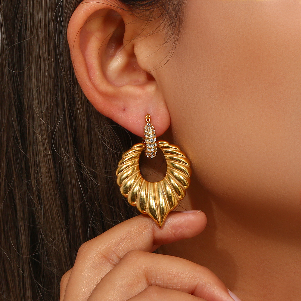 Geometric Earrings For Women With 18K Gold Plated PVD Vacuum Plating On 304 Stainless Steel Featuring Decorative Ornaments 5