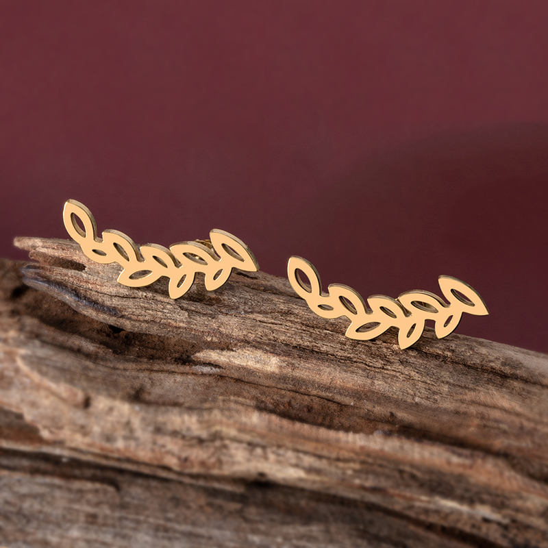 Waterproof Non Tarnish Leaves Hollow Out Stud Earrings For Women In Gold Plated 304 Stainless Steel With PVD Coated Finish