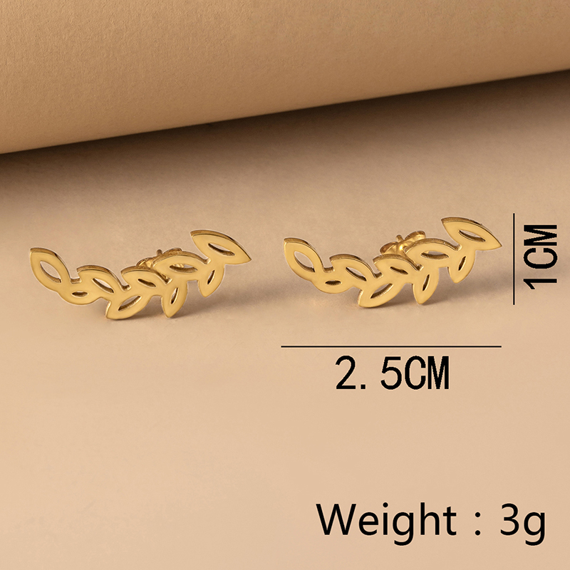 Waterproof Non Tarnish Leaves Hollow Out Stud Earrings For Women In Gold Plated 304 Stainless Steel With PVD Coated Finish 2