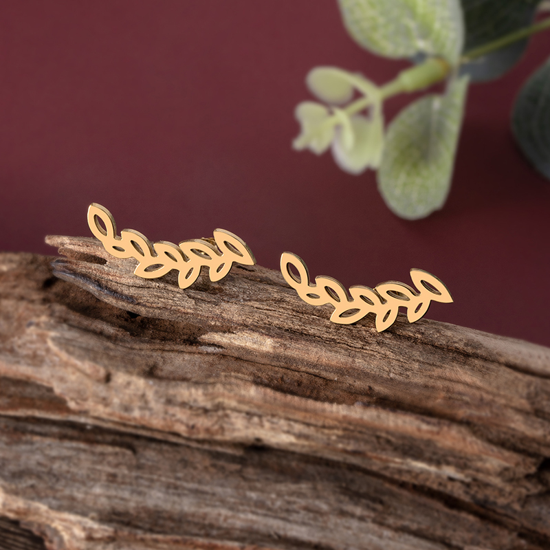 Waterproof Non Tarnish Leaves Hollow Out Stud Earrings For Women In Gold Plated 304 Stainless Steel With PVD Coated Finish 4