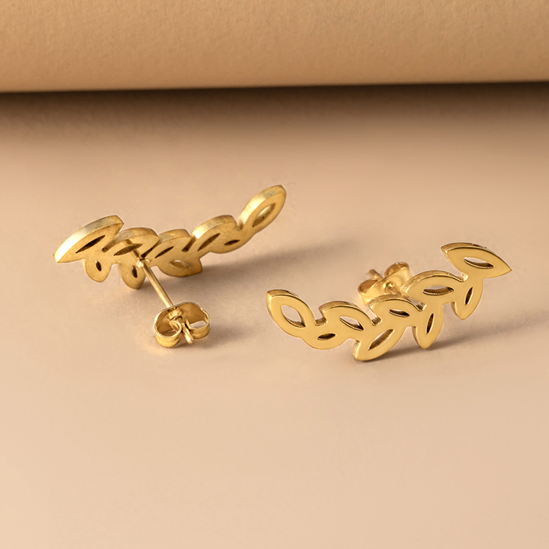Waterproof Non Tarnish Leaves Hollow Out Stud Earrings For Women In Gold Plated 304 Stainless Steel With PVD Coated Finish 5