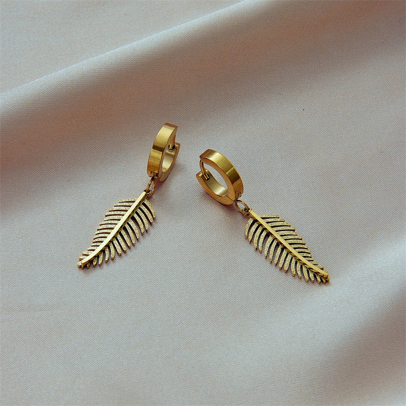 Waterproof Non Tarnish Leaves Drop Earrings For Women, 304 Stainless Steel With 18K Gold Plated PVD Coating 2