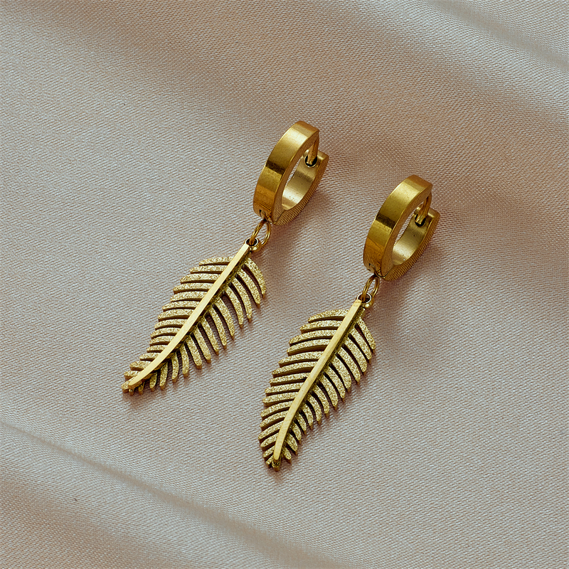 Waterproof Non Tarnish Leaves Drop Earrings For Women, 304 Stainless Steel With 18K Gold Plated PVD Coating 3