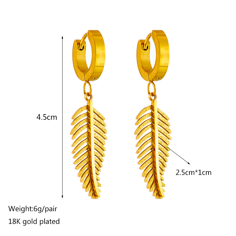 Waterproof Non Tarnish Leaves Drop Earrings For Women, 304 Stainless Steel With 18K Gold Plated PVD Coating 4