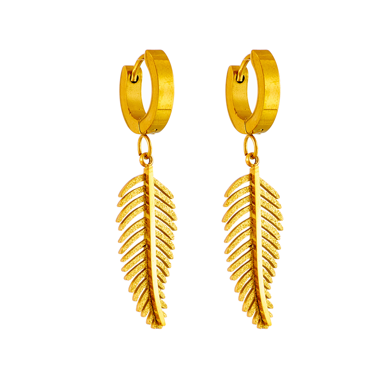 Waterproof Non Tarnish Leaves Drop Earrings For Women, 304 Stainless Steel With 18K Gold Plated PVD Coating 5