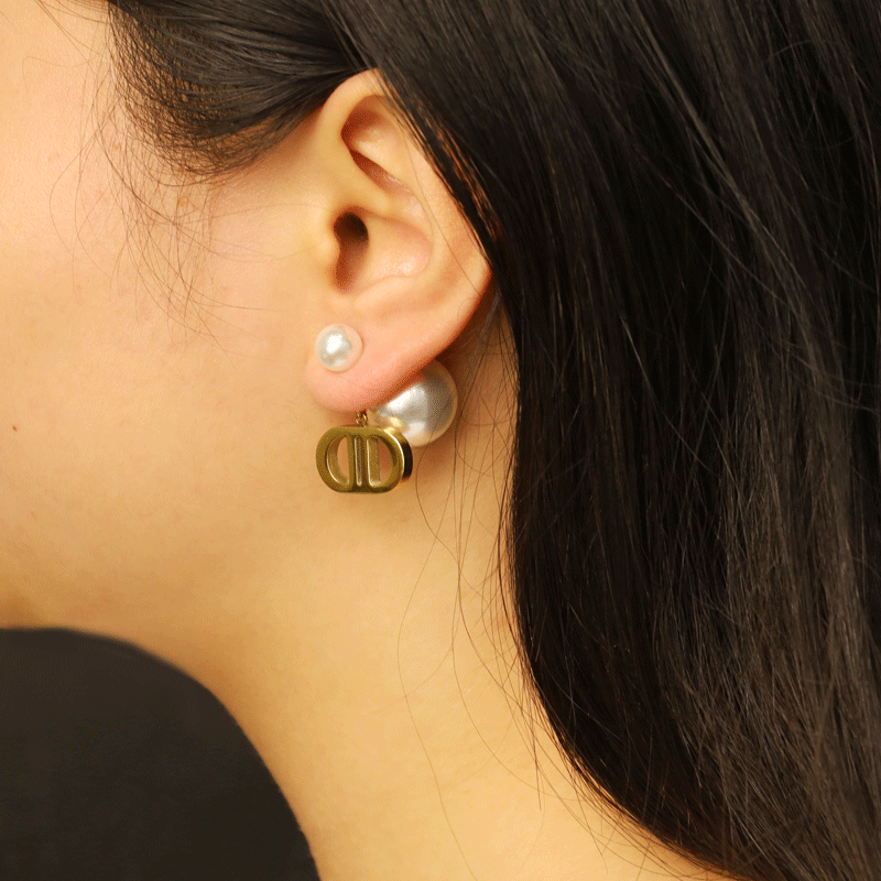 Geometric Titanium Steel Earrings For Women With Pearl Design Featuring Artificial Gemstones In Ins Style 2