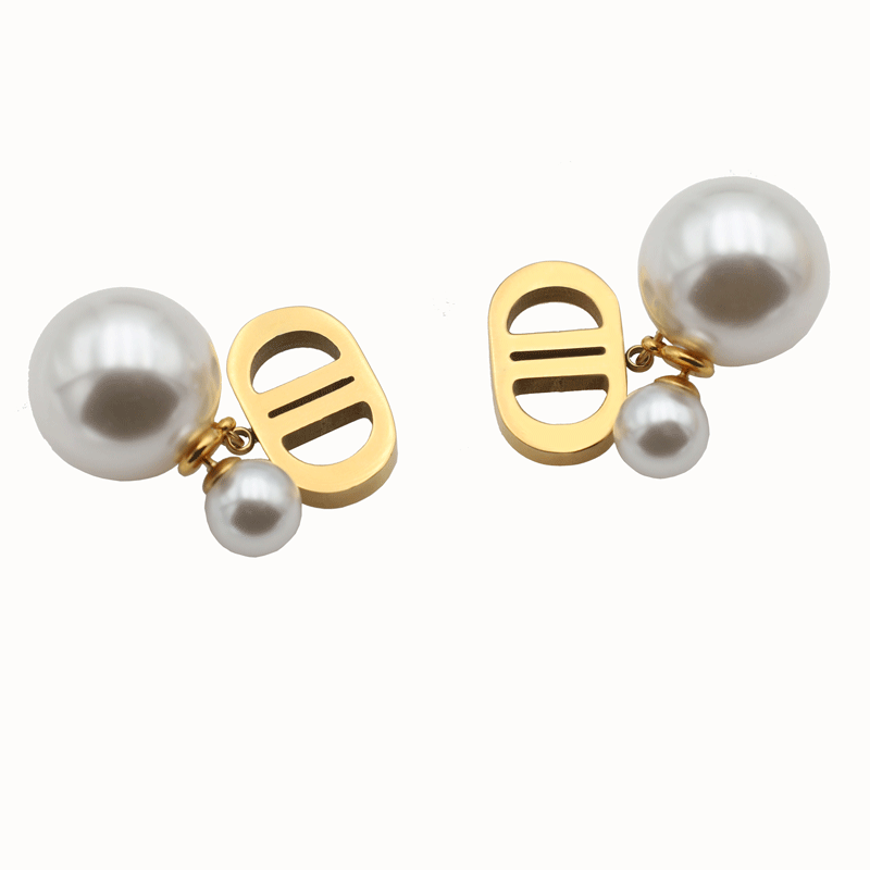 Geometric Titanium Steel Earrings For Women With Pearl Design Featuring Artificial Gemstones In Ins Style 4