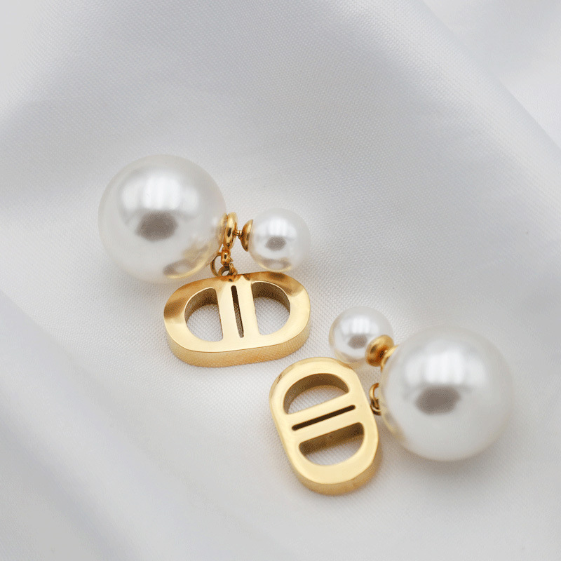Geometric Titanium Steel Earrings For Women With Pearl Design Featuring Artificial Gemstones In Ins Style 5