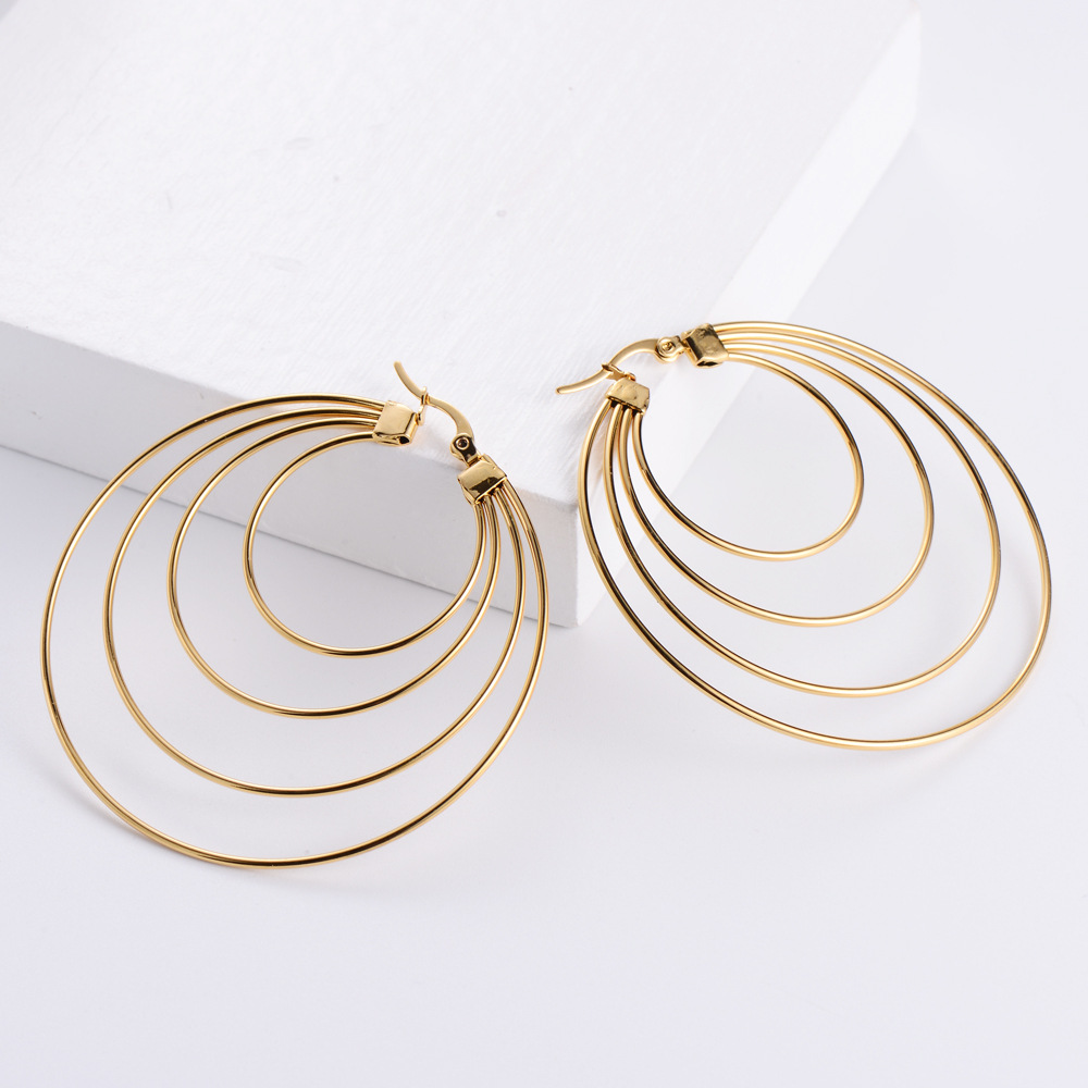 Electroplated Water Droplets Earrings For Women In 304 Stainless Steel With Imitation Gold Water Plating And 0.03µm Coating Thickness