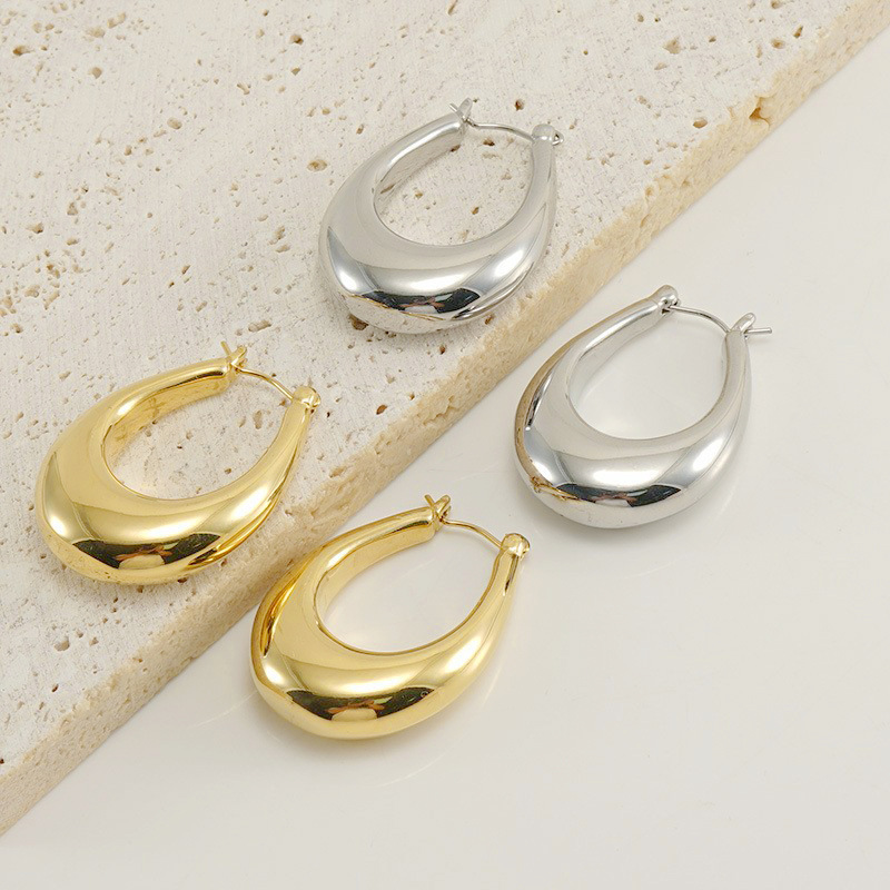 Oval Earrings For Women 1 Pair Stainless Steel Featuring 18K Gold Plated With 304 Stainless Steel Ear Pins