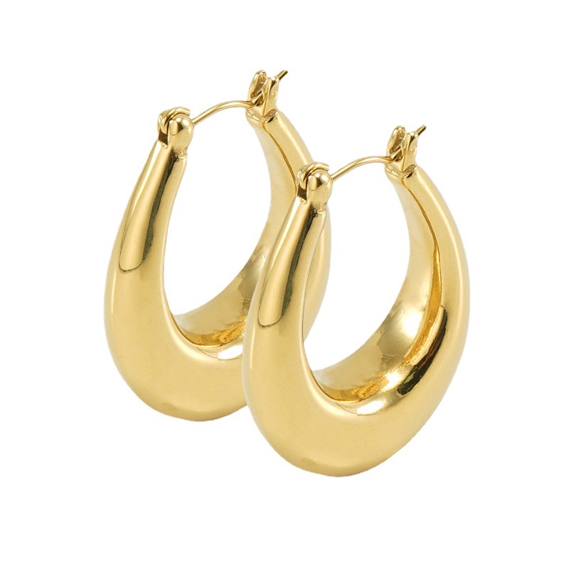Oval Earrings For Women 1 Pair Stainless Steel Featuring 18K Gold Plated With 304 Stainless Steel Ear Pins 2