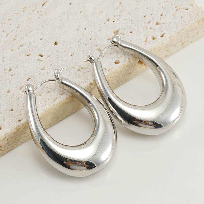 Oval Earrings For Women 1 Pair Stainless Steel Featuring 18K Gold Plated With 304 Stainless Steel Ear Pins 3