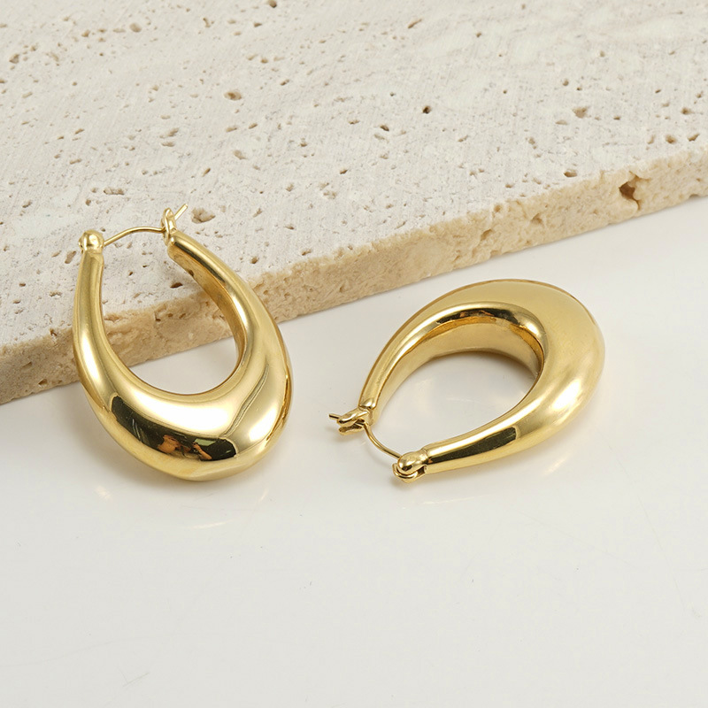 Oval Earrings For Women 1 Pair Stainless Steel Featuring 18K Gold Plated With 304 Stainless Steel Ear Pins 4