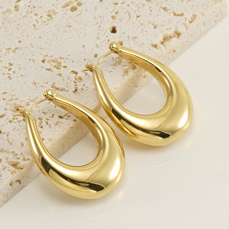 Oval Earrings For Women 1 Pair Stainless Steel Featuring 18K Gold Plated With 304 Stainless Steel Ear Pins 5