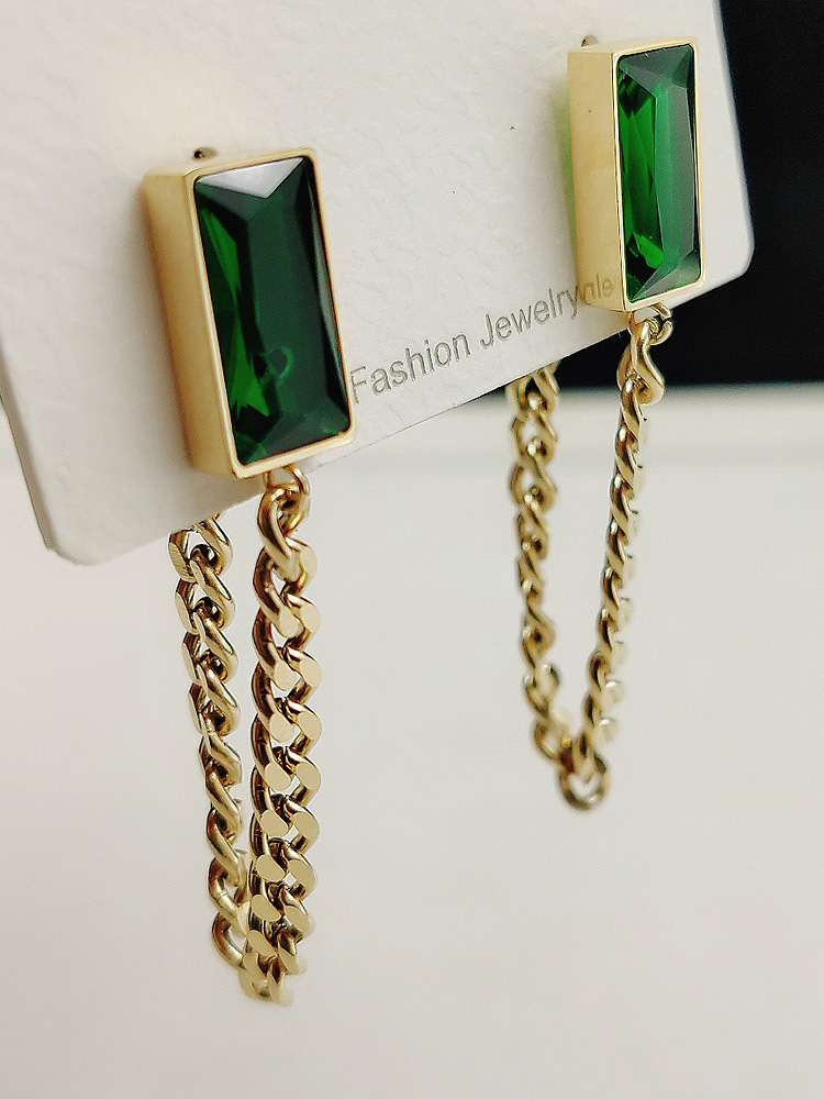Geometric Drop Earrings For Women In Titanium Steel With Artificial Gemstones, Electroplated Design