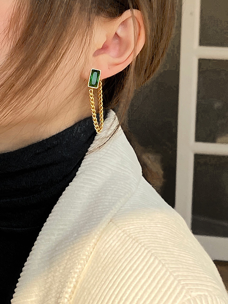 Geometric Drop Earrings For Women In Titanium Steel With Artificial Gemstones, Electroplated Design 2