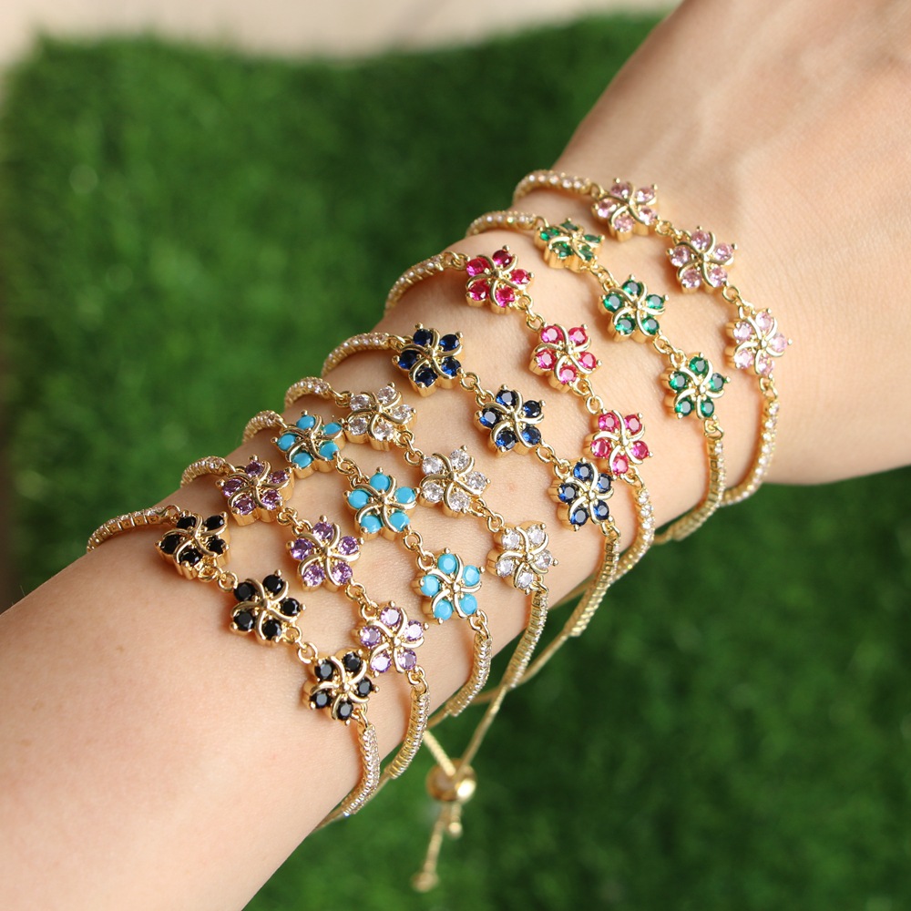 Geometric Copper Bracelet For Women With Rose Red Artificial Gemstones, Perfect For Anniversary 2
