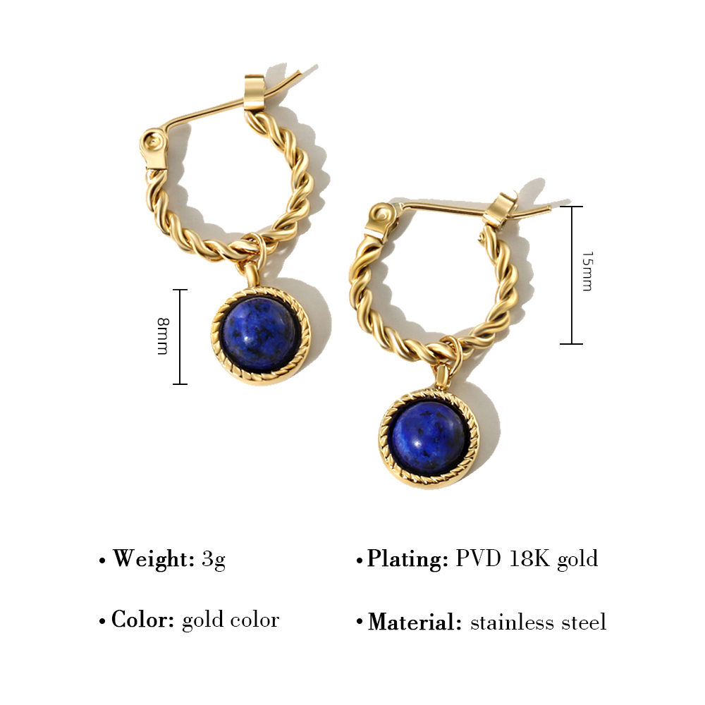 Geometric Waterproof Non Tarnish Drop Earrings For Women In 18K Gold PVD Coated 304 Stainless Steel With Zircon Inlay