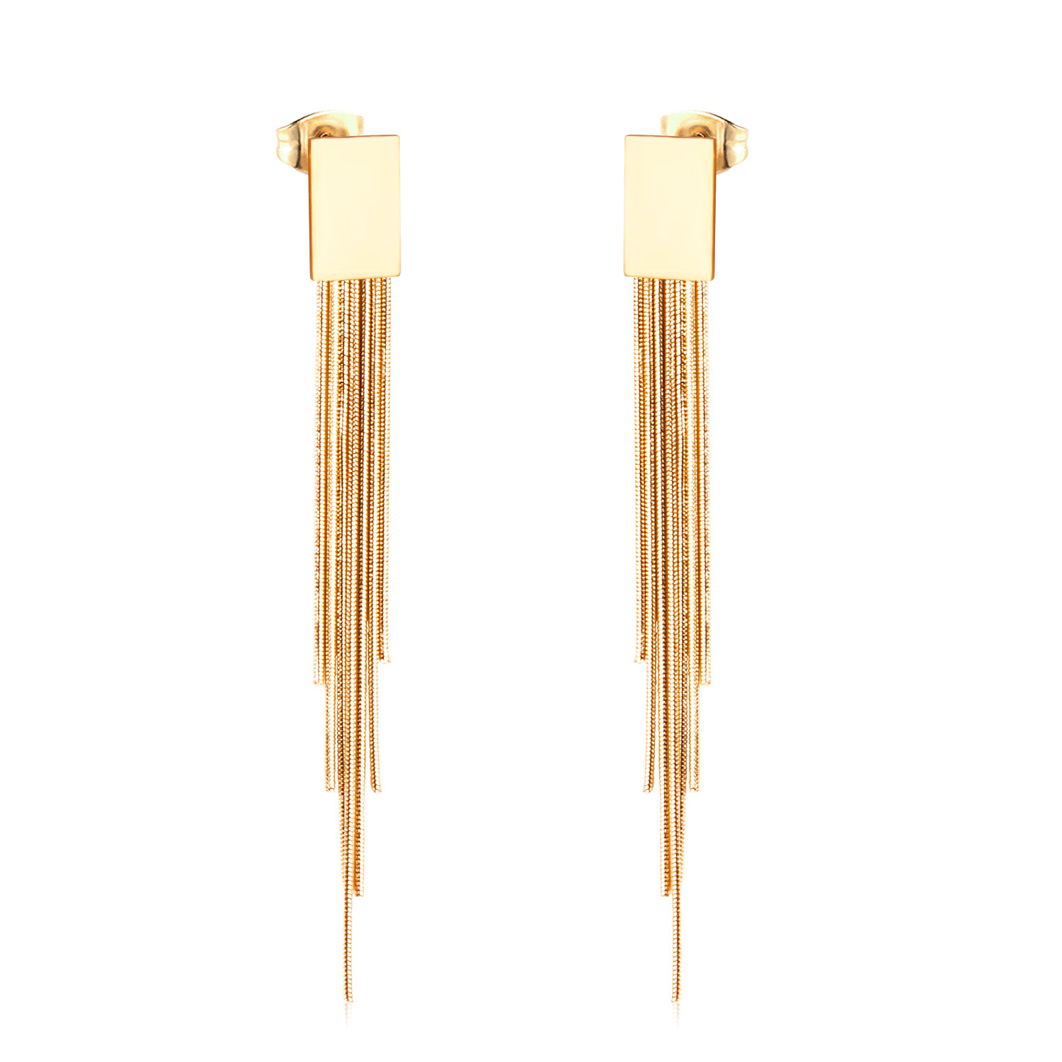 Geometric Drop Earrings With Tassel Design For Women In Stainless Steel, 1 Pair