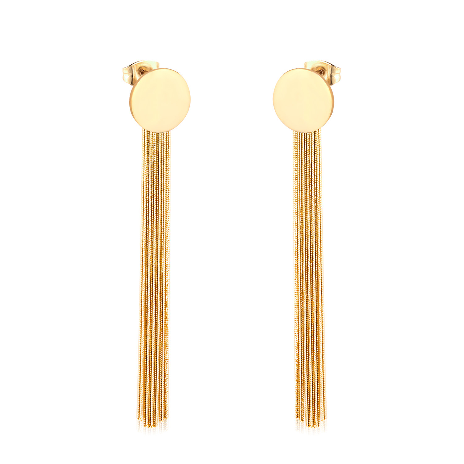 Geometric Drop Earrings With Tassel Design For Women In Stainless Steel, 1 Pair 2