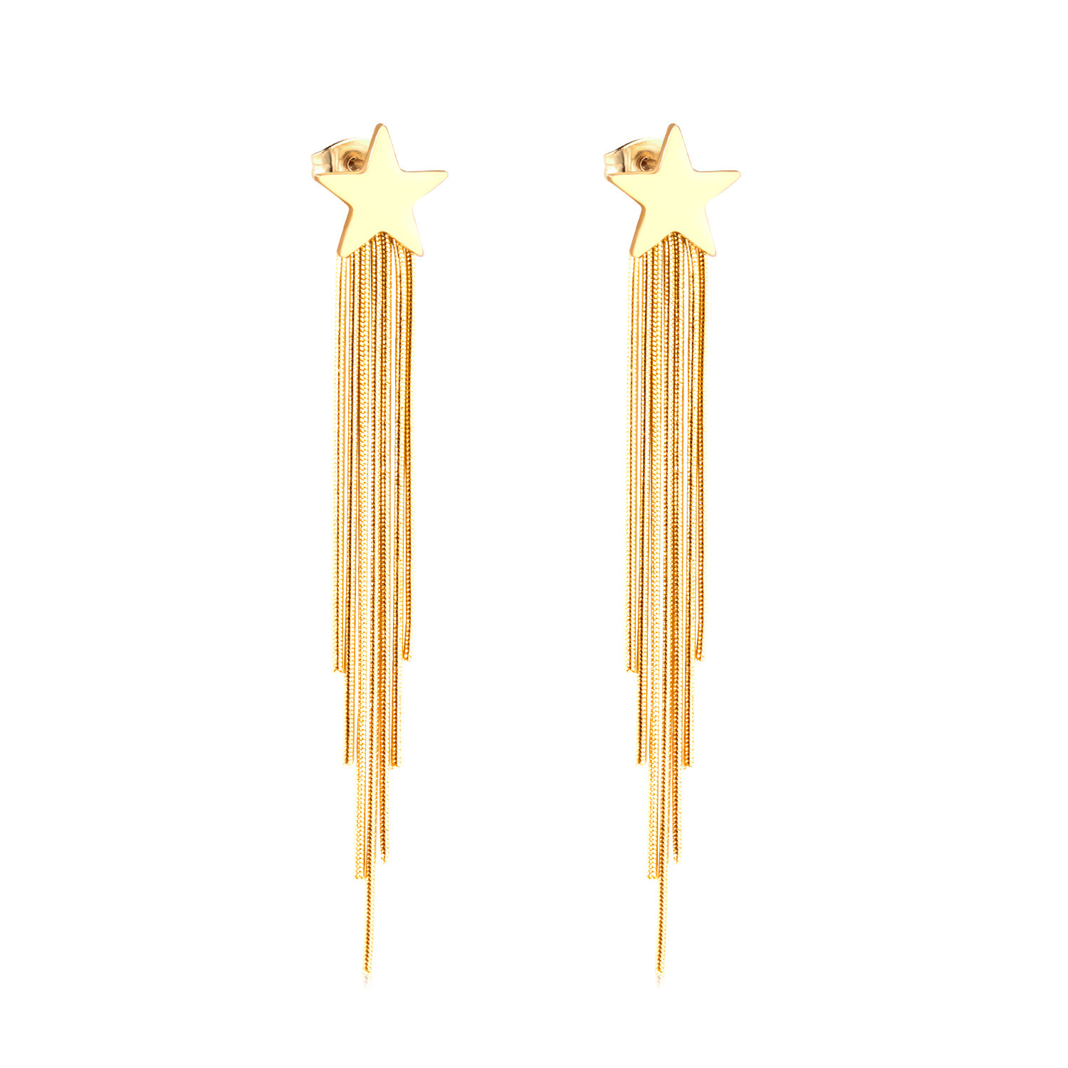 Geometric Drop Earrings With Tassel Design For Women In Stainless Steel, 1 Pair 3