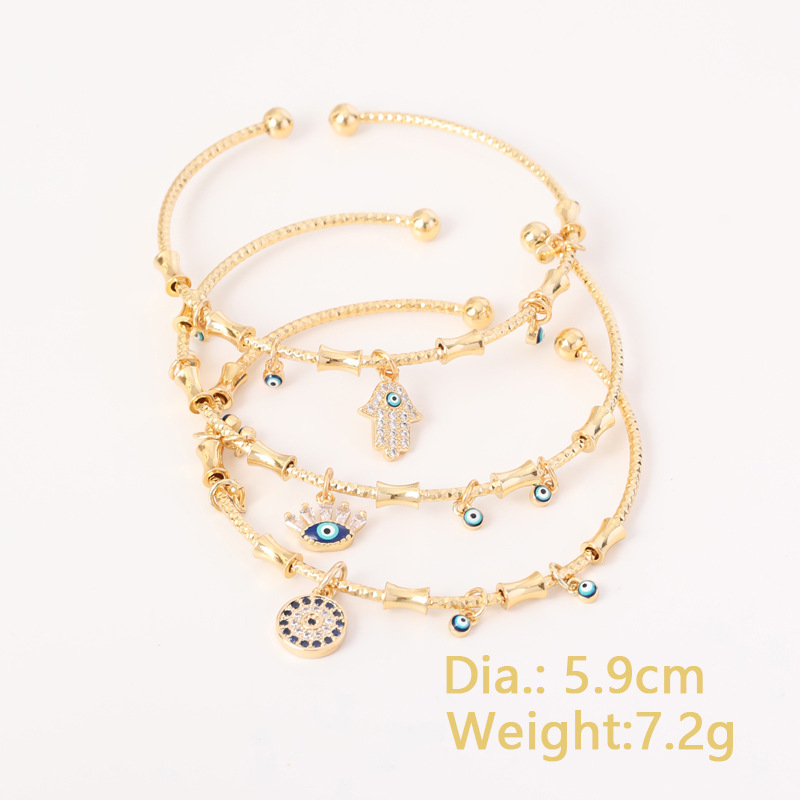Round Copper Bangle For Women With Zircon Inlay, Gold Plated Featuring Elegant Plating Material Design 3