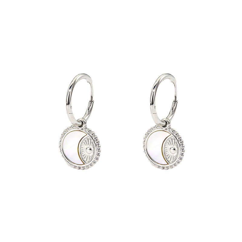 Geometric Drop Earrings For Women In Stainless Steel With Shell Inlay Featuring Electroplated Design 4