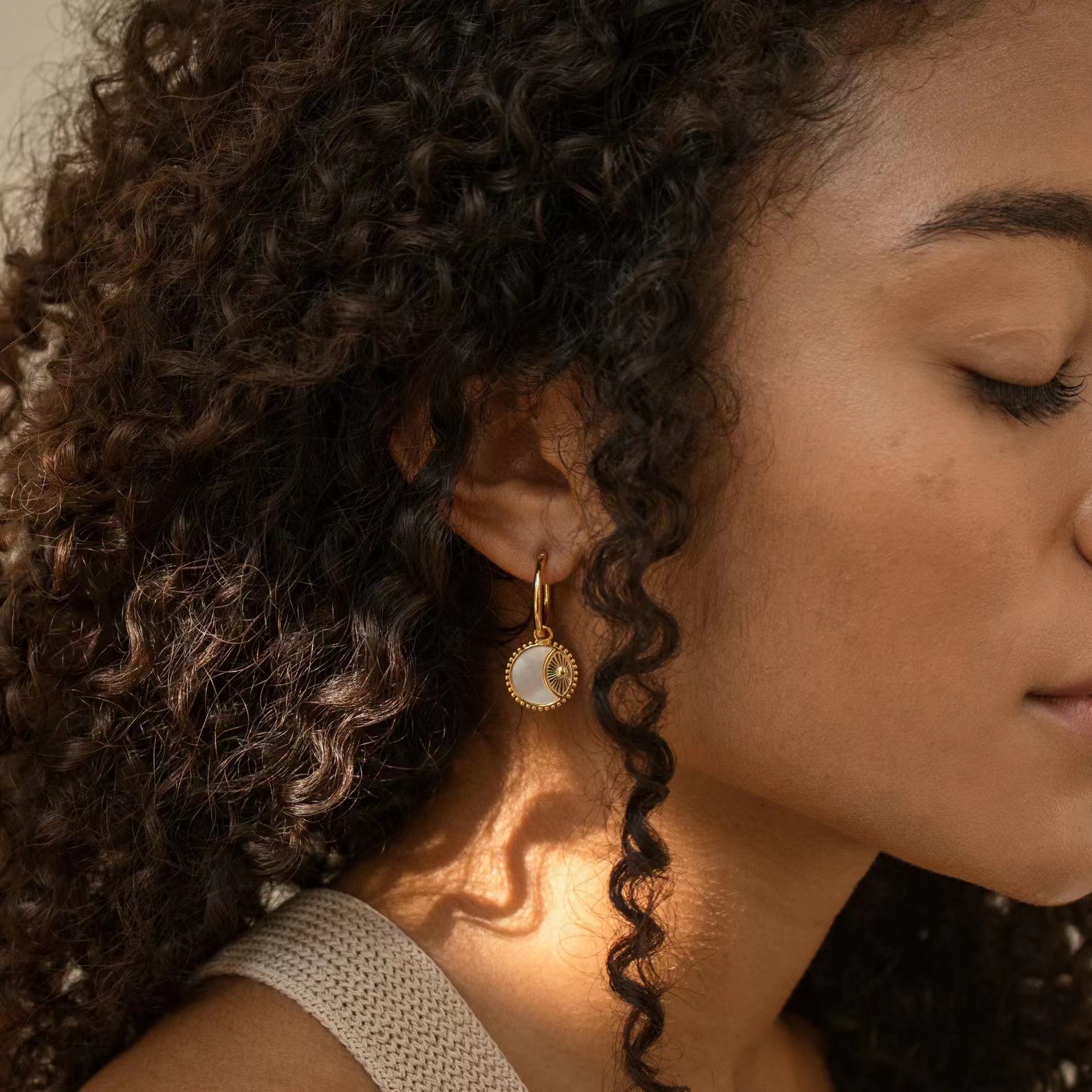 Geometric Drop Earrings For Women In Stainless Steel With Shell Inlay Featuring Electroplated Design 5