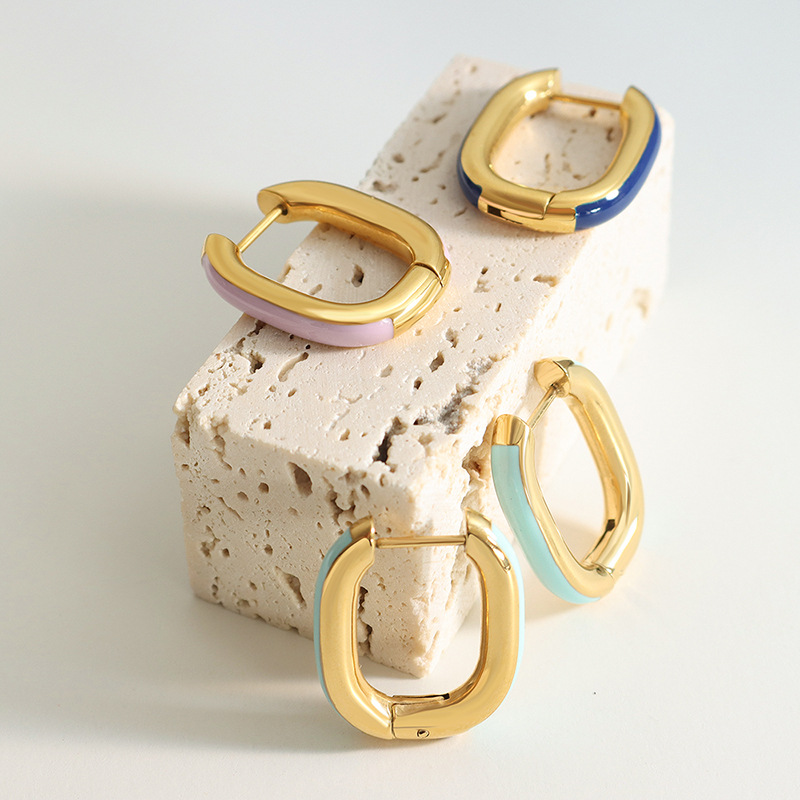 Geometric Waterproof Earrings For Women In Titanium Steel With Real Gold Plated PVD Coating 0.03-0.05µm
